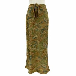 Vintage Forest Fairy Grunge Midi Skirt S Green Paisley Tie Front Earthy Goblin